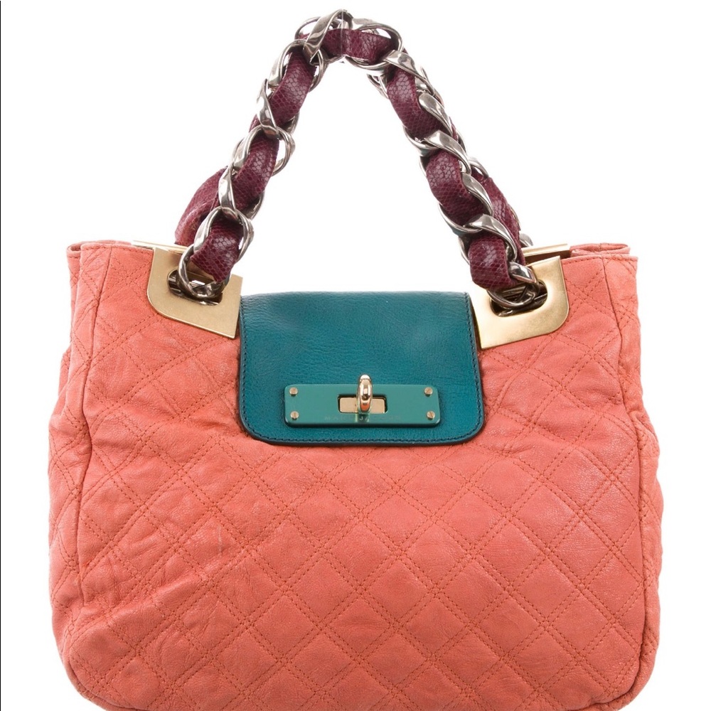 Marc Jacobs Snake-skin Trimmed Quilted Satchel